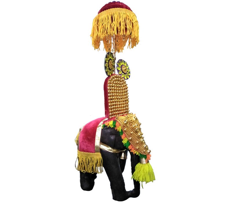 The Kerala Pooram Festival Elephant Miniature with Decorative Caparison for Decor & Gifting